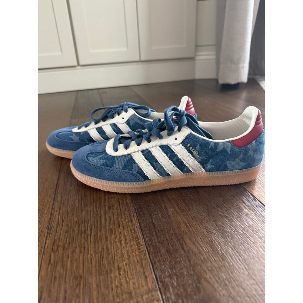 Adidas Samba OG USA Denim Star Print Sneakers Red Heel Tab Men's Size 9 - Picture 2 of 8